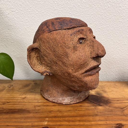 Vintage Head Art Sculpture Heavy Clay Man Hand Made Signed By Larry 1975