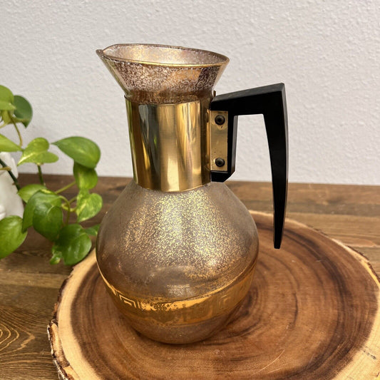 Vintage MCM Colony Glass Coffee Carafe Black and Gold