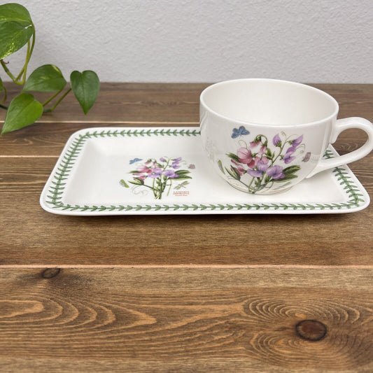 Portmeirion Botanic Garden Porcelain Soup Cup (20 oz) & Sandwich Set - Sweet Pea