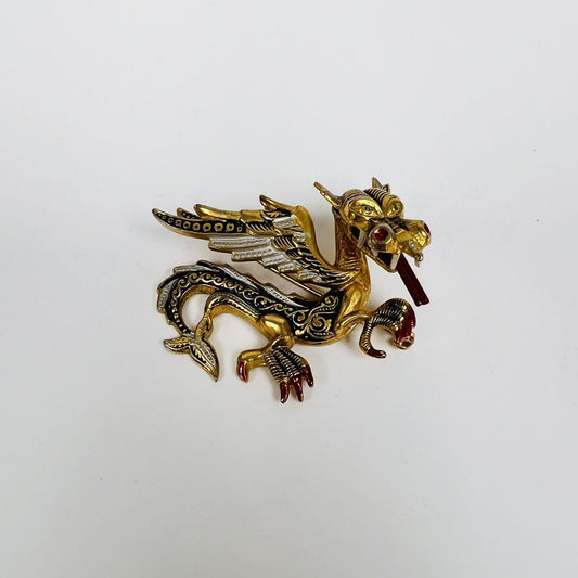 Vintage Damascene Dragon Pin 3D Brooch