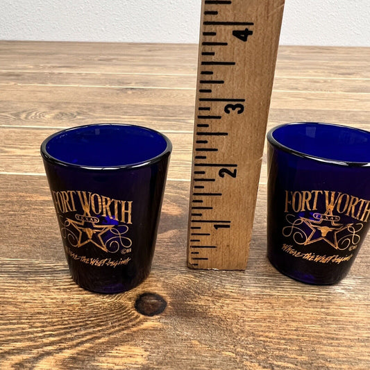 Fort Worth Texas Shot Glass Cobalt Blue Shooter Set Of 2