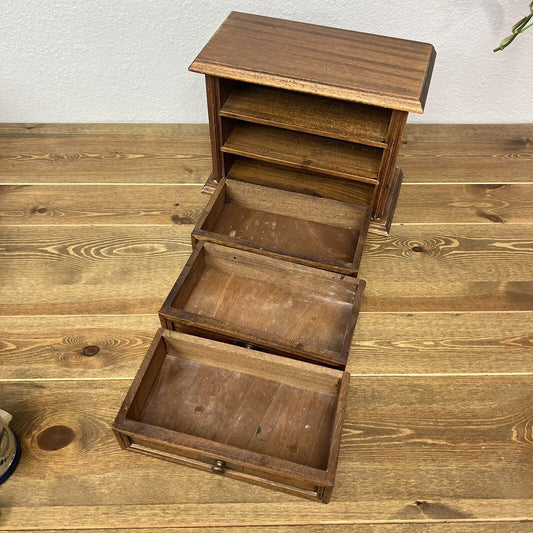 Vintage Wooden Jewelry Box Made In Italy 3 Drawers Beautiful Wood