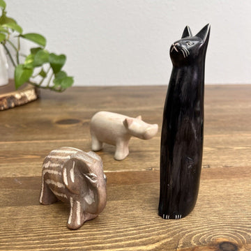 Hand Carved Soapstone Rino, Cat, Elephant, Figurine Lot