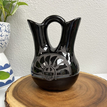 Vintage Native American Navajo Black Glazed Wedding Vase By Mary Saxon Signed