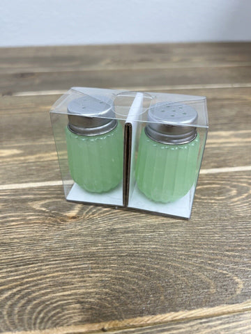 Salt and Pepper Shaker Set Jade Green Ribbed Retro Inspired Small