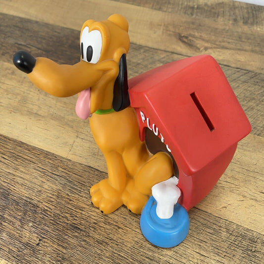 DISNEY PLUTO and Dog House Vinyl Bank with Original Coin Stopper Vintage