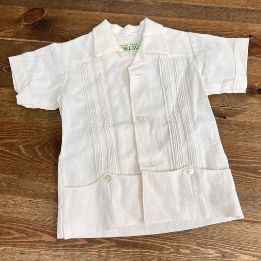 Guayabera Beige Boys Button-Up Casual Shirt & Short Size 1