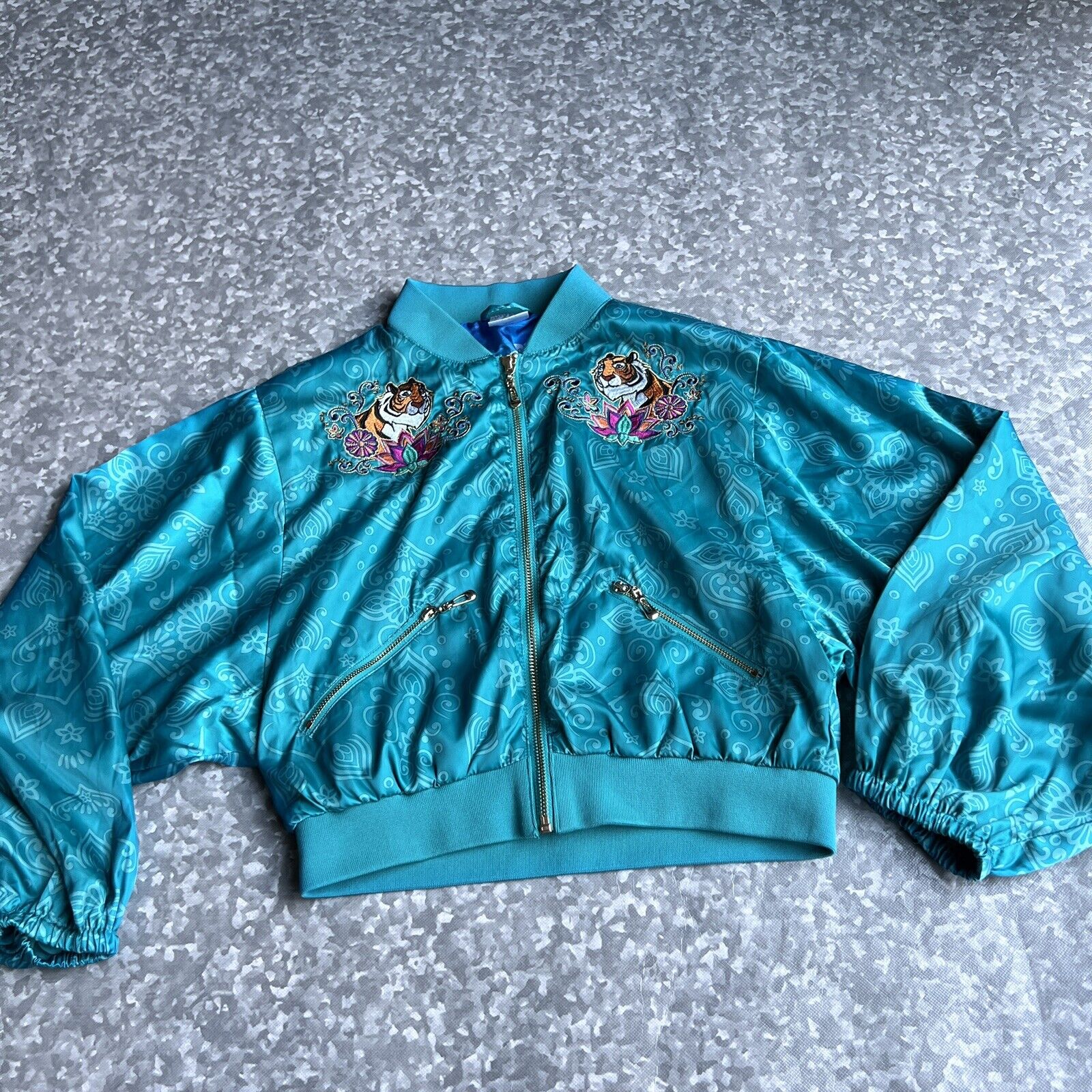 Disney Store Jasmine Jacket Girls Bomber Raja Aladdin Teal Coat Size 11/12