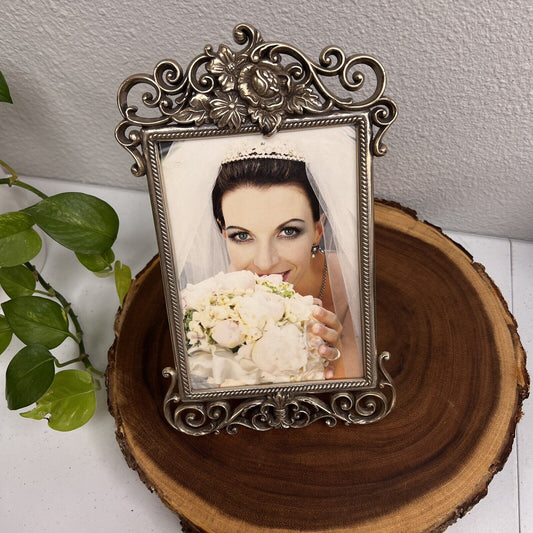 Brighton Silver 5 X 7 Picture Frame Photo Bridal Wedding Floral Heavy Gift