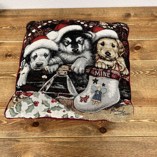 "Tail Wagging Christmas" Tapestry Throw Pillow Jenny Newland 2000 EC Vintage