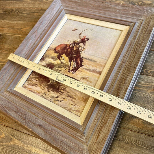 Charles M. Russell Vintage Glazed Oil Print on Canvas “1898 Cowboy Life” Framed