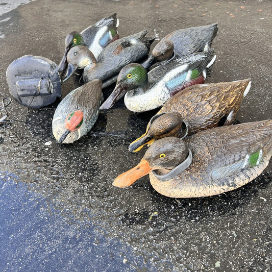 Vintage Mallard Duck Decoys Lot of 8 Italy / USA Made SPORT PLASTIC with Weights