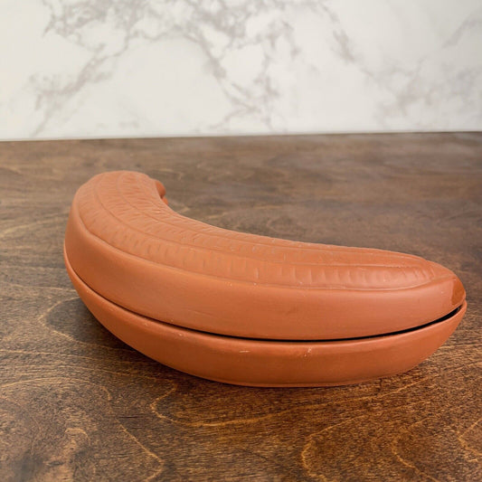 Banana Baker w/ Lid Terracotta Clay Baking Dish Cookware Glazed Inside