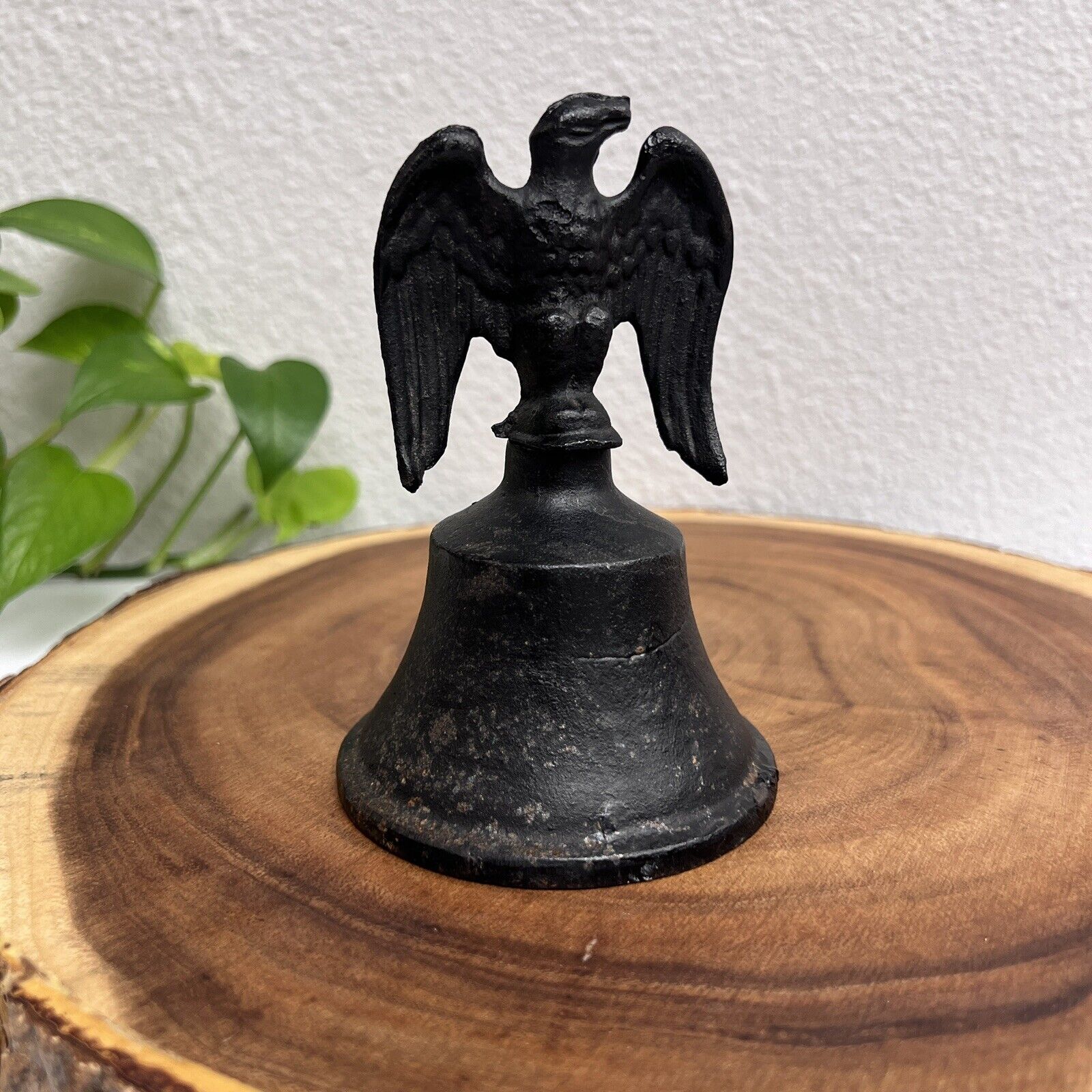 Vintage Black Cast Iron Bald Eagle Bell hand Held 5"