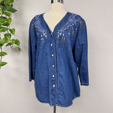 Bridge Denim blouse Vintage Made In USA Size L