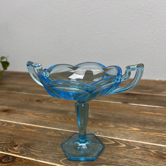 Vintage Westmoreland Robin Egg Clear Blue Glass Pedestal Bowl Compote Candy Dish