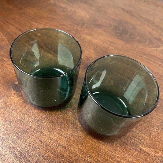 Lot of 2 Vintage Libbey Green Glasses Old Fashioned