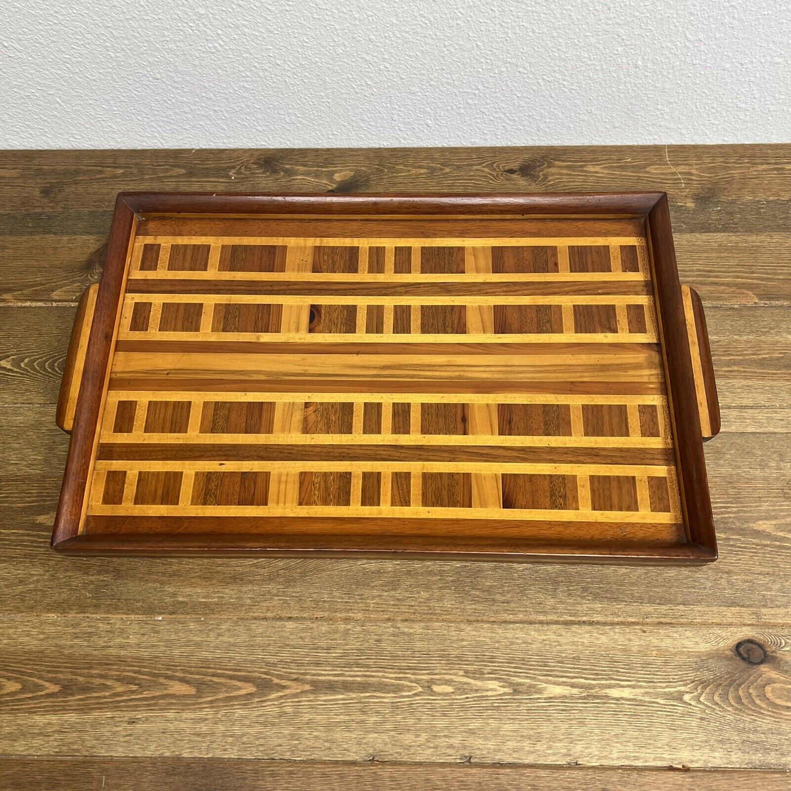 Vintage Rectangular tray in inlaid wood lacquered