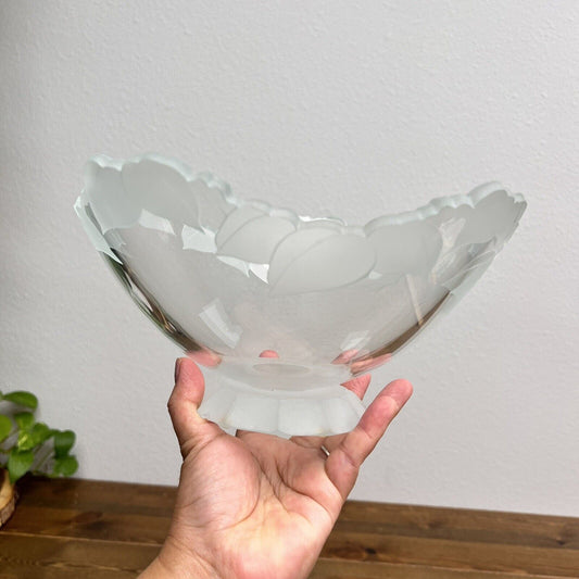 Vintage 1992 Signed Stephen Schlanser 'Chloe' Etched Art Glass Floral Bowl