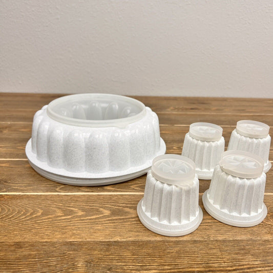 Vintage 5 Piece Tupperware Jello Mold Ice Ring Speckled Gray