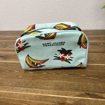 Marc Jacobs Makeup Bag Zipper Closure Aqua Blue With Bananas Heels Cotton