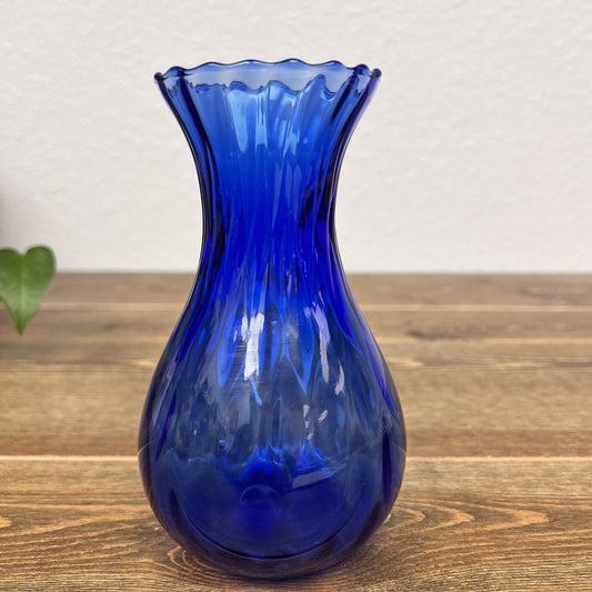 Vintage Cobalt Blue Vase Textured Scalloped Edge 6" PH Logo