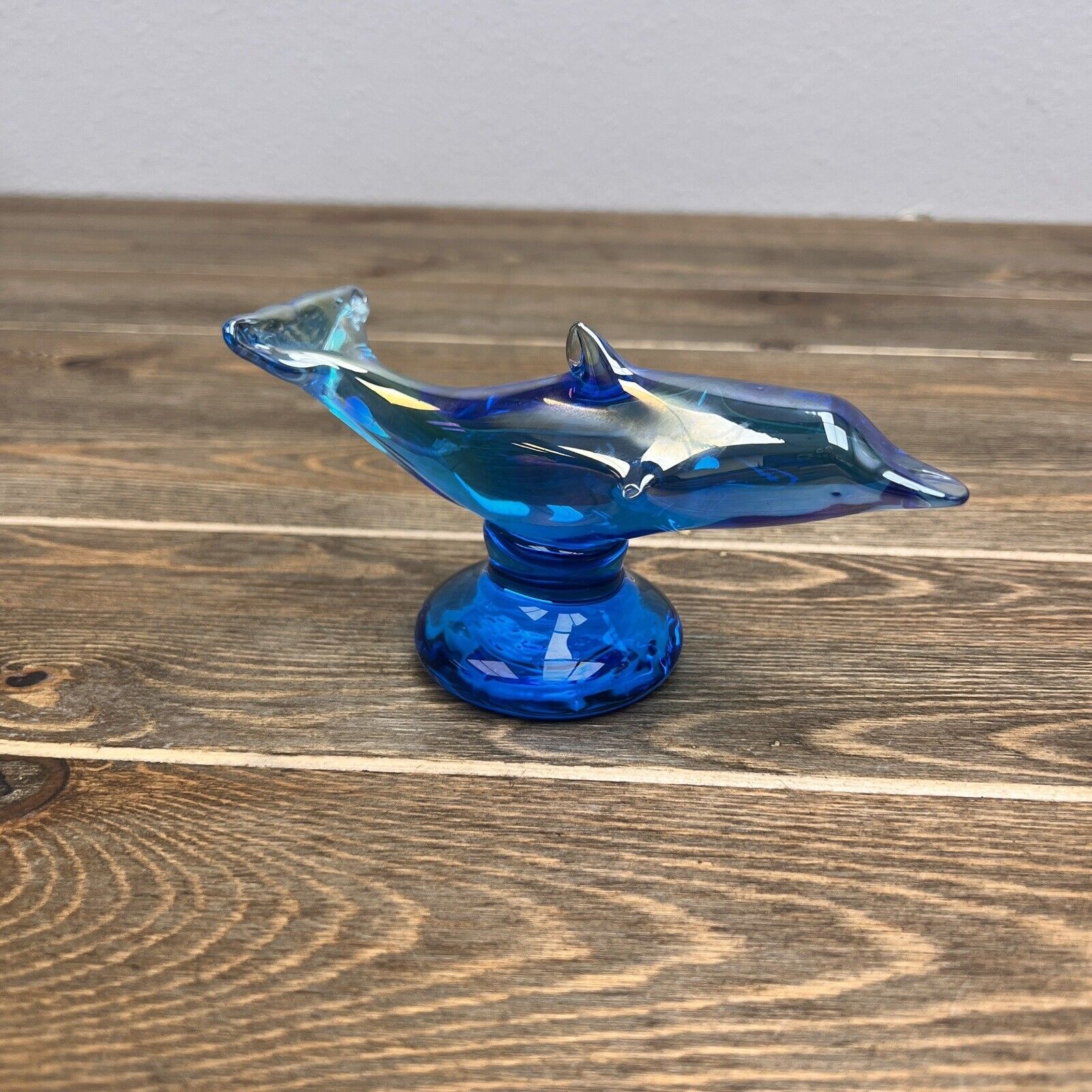 Cobalt Blue Hand Blown Art Glass Dolphin Ron Ray Signed 1992