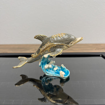 Enameled Bejeweled Dolphin Figurine, Trinket Box christmas gifts, Dolphin, Sea