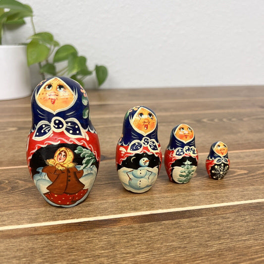 Vintage- Russian Hand painted Wooden Nesting Dolls 4 pcSet