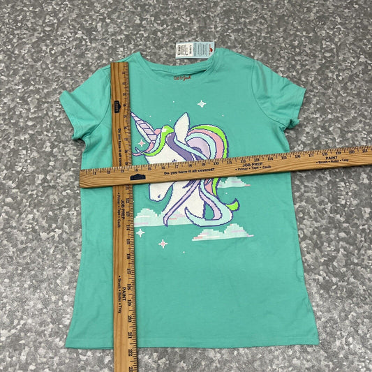 Cat & Jack Girls Shirt size L-10/12 green, multi colored,  cotton, polyester