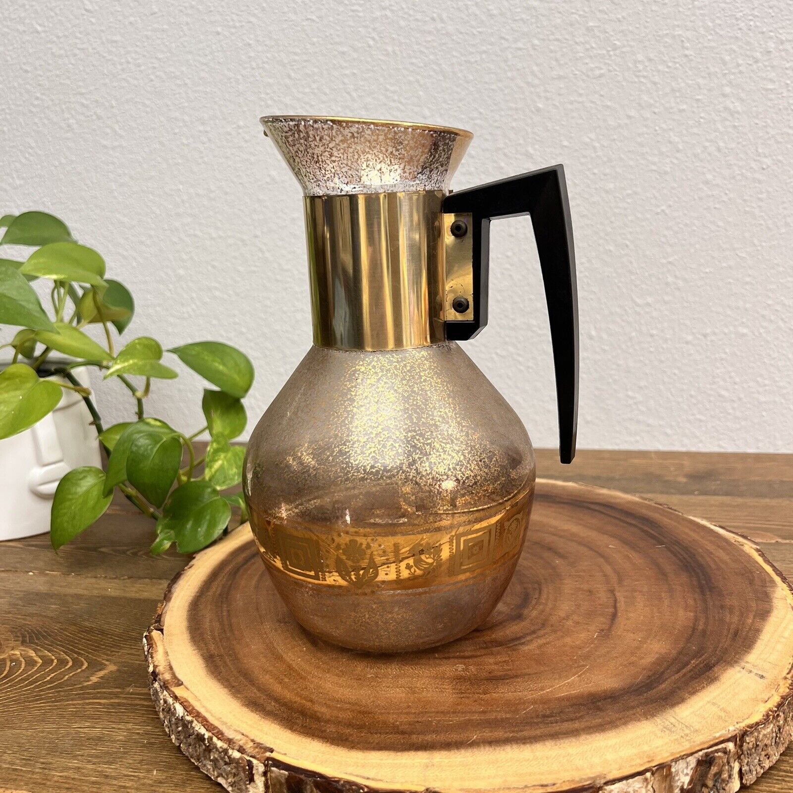 Vintage MCM Colony Glass Coffee Carafe Black and Gold