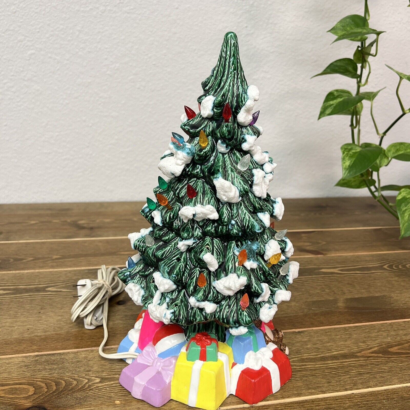 Vintage 13" Glazed Christmas Tree with Presents base