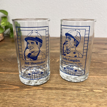 Vintage Santa Anita Jockey Glasses. Bill Shoemaker & Lodgen Set Of 2