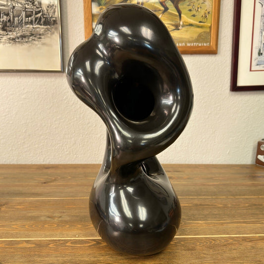 MCM Black 17" Enameled Ceramic Abstract Sculpture in the style of Georges Jouve