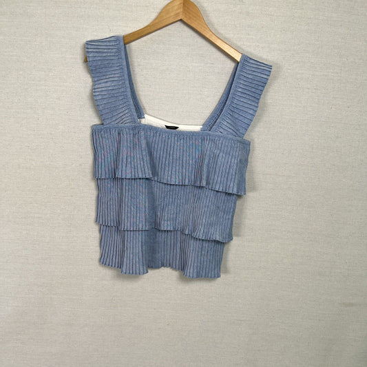 J. Crew Ruffle Top Blue Pleated Tiered Summer Size Small