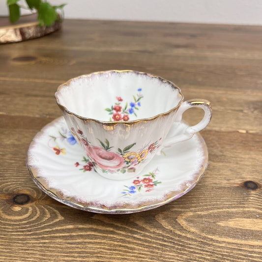 Vintage England Gladstone Bone China Tea Cup & Saucer Pink Rose OVER 80 YEARS