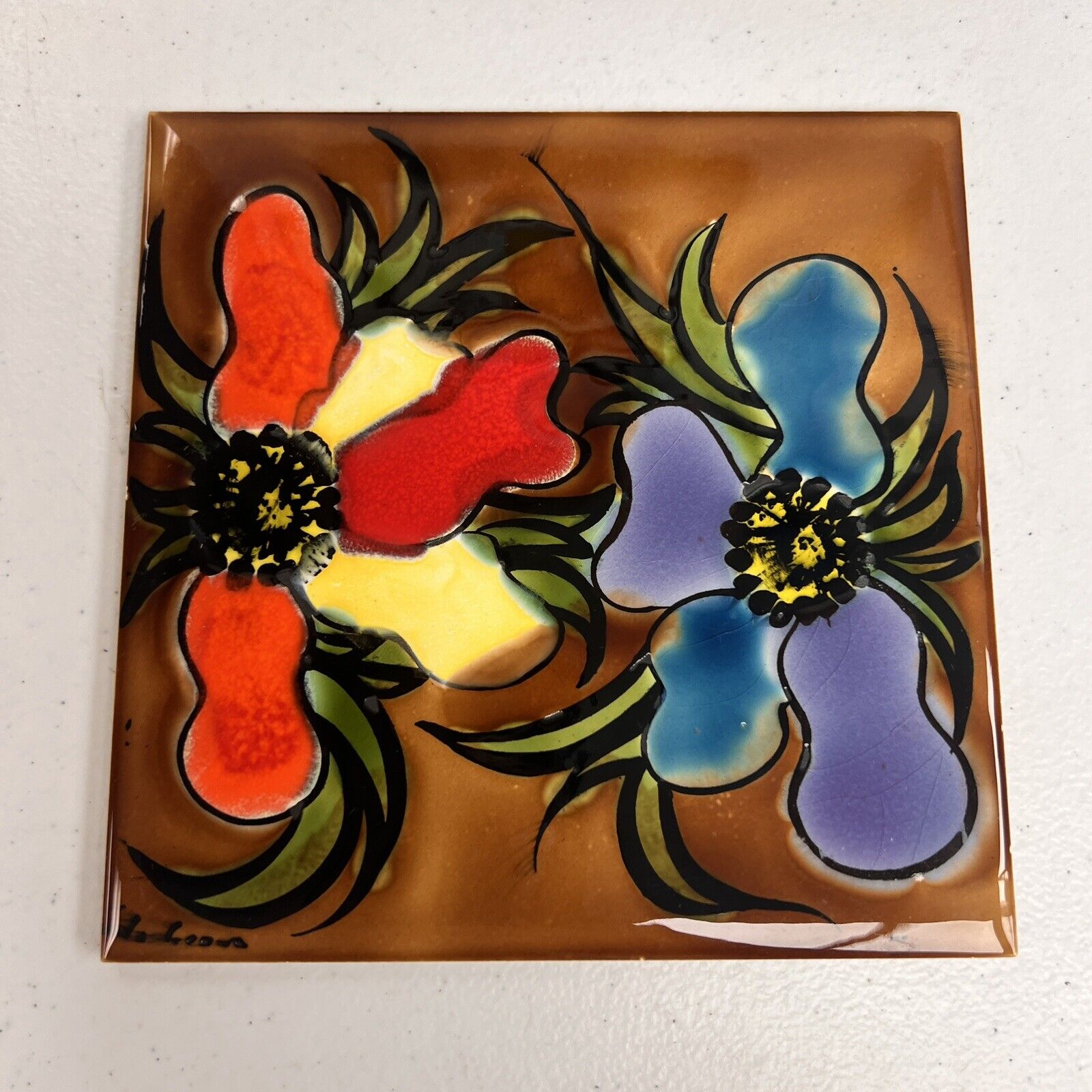 Vintage Made In France Flower Tile