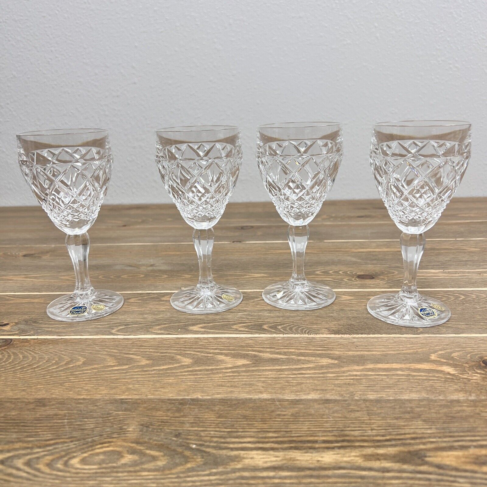 Bohemia Crystal Czech Crystal Set of 4 Wine Glasses Vintage