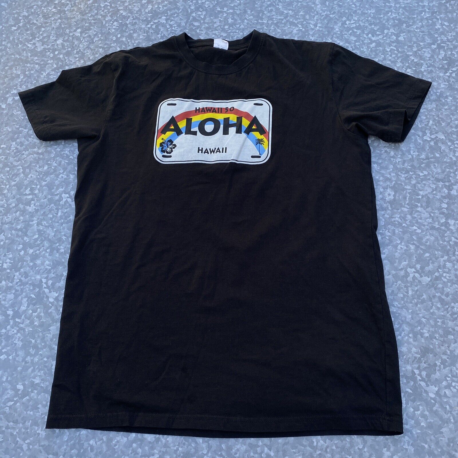 Hawaii 50 Aloha State Automobile License Plate T Shirt Black Large