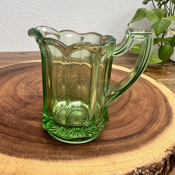 Green Vaseline Depression Era Glass Creamer Pitcher Uranium Glows UV