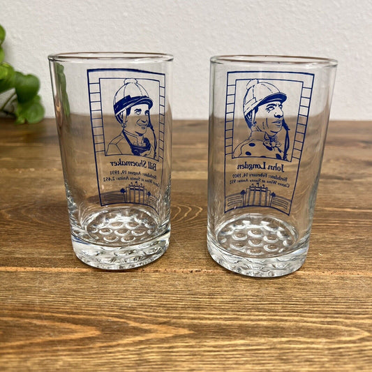 Vintage Santa Anita Jockey Glasses. Bill Shoemaker & Lodgen Set Of 2