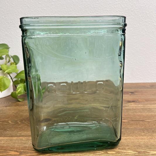 Antique Gould Aqua Blue Green Glass Battery Jar Farm House