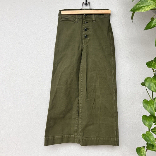 Madewell Emmett Wide-Leg Crop Pants: Button-Front Edition in Loden Green 23