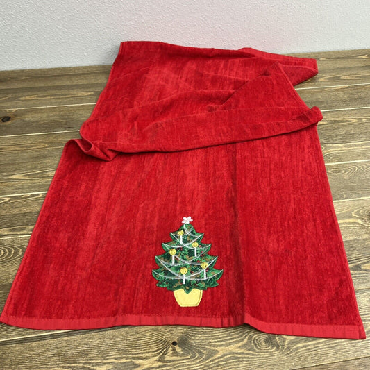 R A Briggs Red Christmas Bath Towel Christmas Tree Design