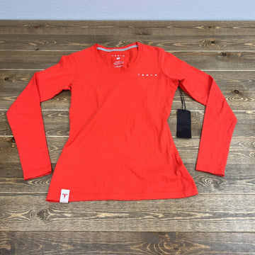 Tesla Womens Long Sleeve Vee Neck Tee size Small Red