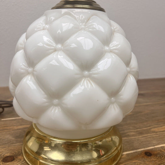 Vintage White Satin Quilt Diamond Milk Glass Table Lamp - NO SHADE