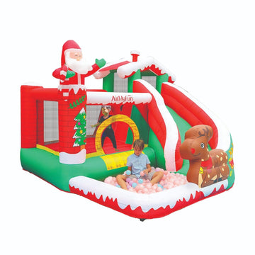 Inflatable Christmas Bounce Jumper House with Slide Santa Claus w/ Air Blower