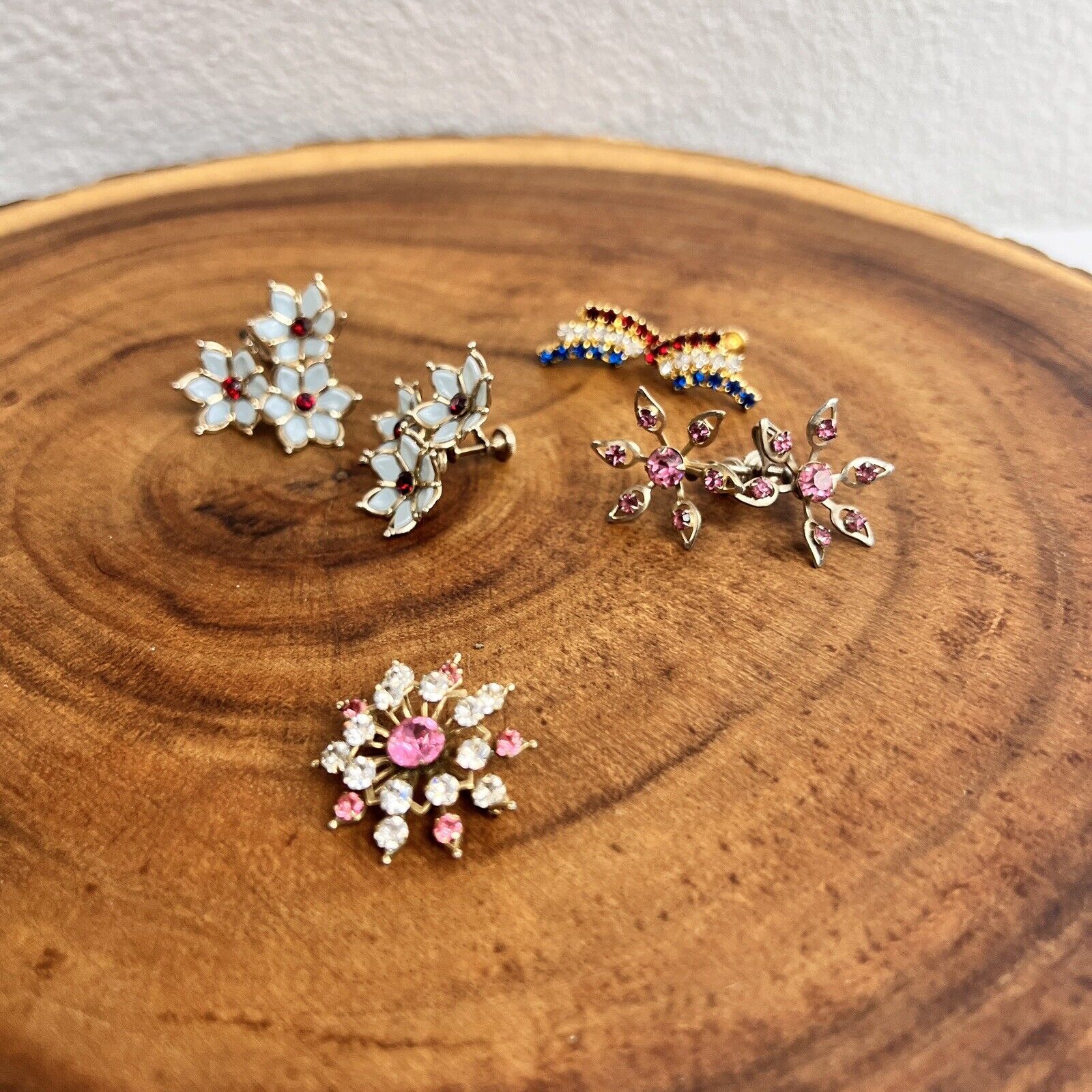 Vintage Screw Back Earrings Set Of 3 Floral