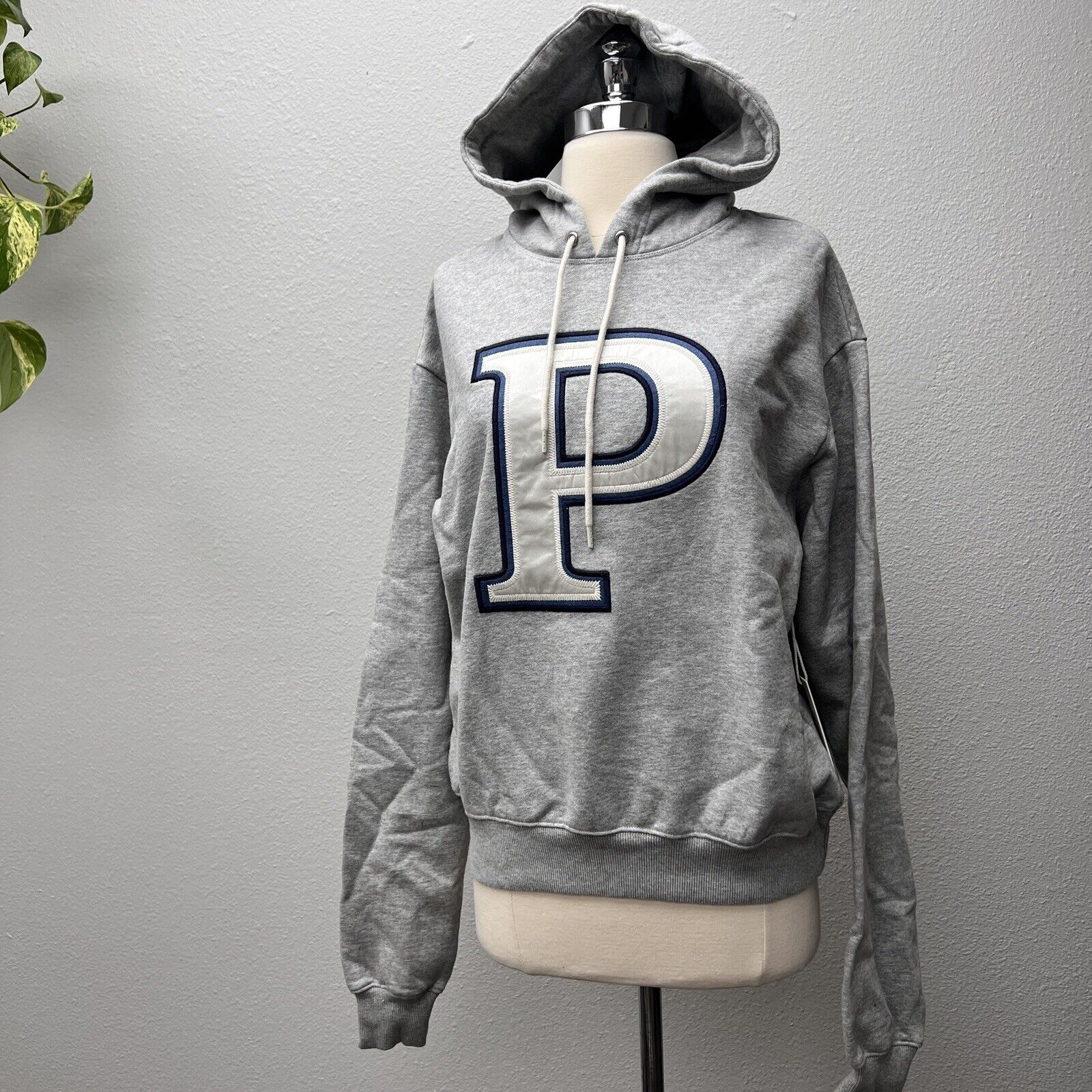 Oversize Hoodie "P" Heather Gray Comfy Sweatshirt Womens Sz 0 New GOOD AMERICAN