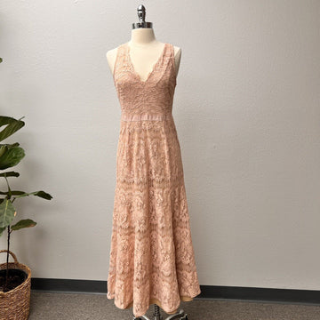 Francescas Womens Peach Floral V Neck Lace Overlay Fit & Flare Dress Size Medium